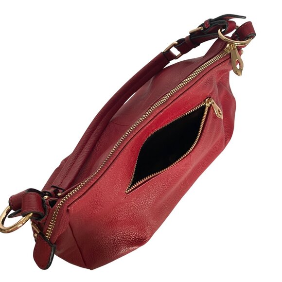 Kattee Red Leather Purse Gold Hardware Satin Interior 5 Pockets Zipper Closure - Picture 8 of 12